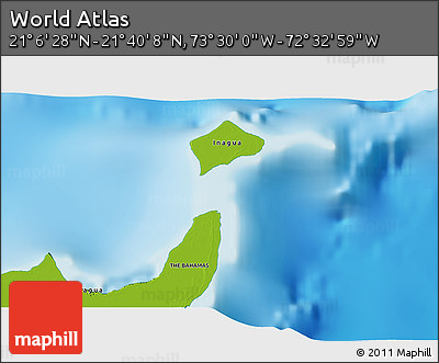Physical 3D Map of the Area around 21° 23' 18" N, 73° 1' 30" W