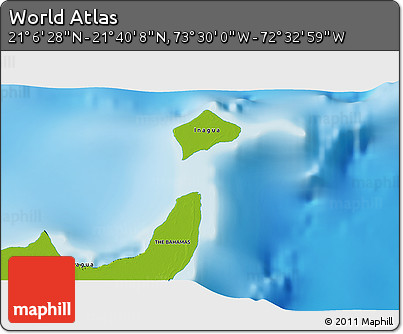 Physical 3D Map of the Area around 21° 23' 18" N, 73° 1' 30" W