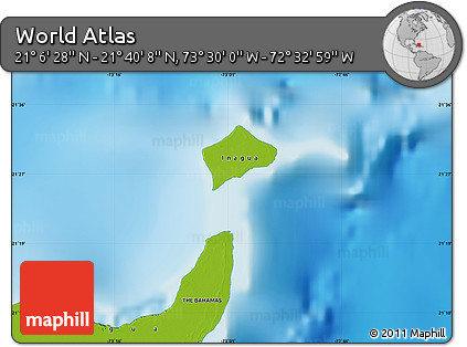 Physical Map of the Area around 21° 23' 18" N, 73° 1' 30" W