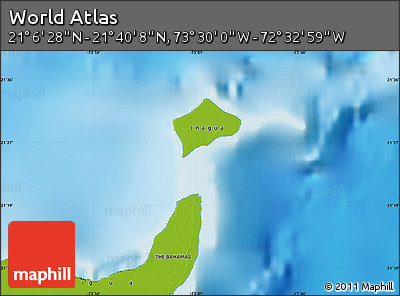 Physical Map of the Area around 21° 23' 18" N, 73° 1' 30" W