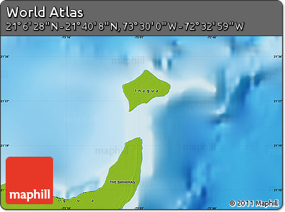Physical Map of the Area around 21° 23' 18" N, 73° 1' 30" W