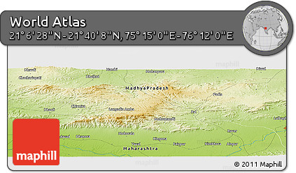 Physical Panoramic Map of the Area around 21° 23' 18" N, 75° 43' 29" E