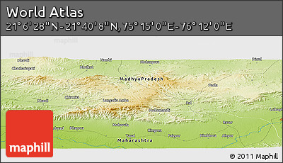 Physical Panoramic Map of the Area around 21° 23' 18" N, 75° 43' 29" E