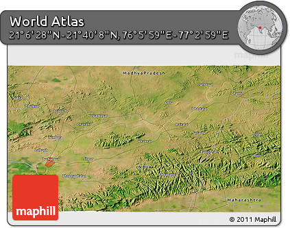 Satellite 3D Map of the Area around 21° 23' 18" N, 76° 34' 29" E