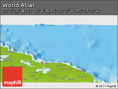 Physical 3D Map of the Area around 21° 23' 18" N, 76° 25' 30" W