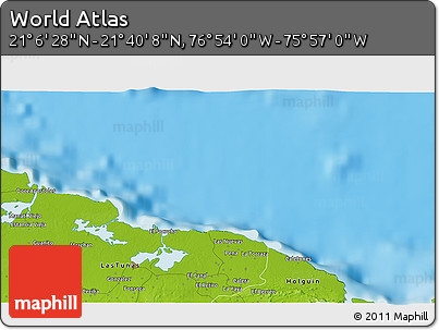 Physical 3D Map of the Area around 21° 23' 18" N, 76° 25' 30" W