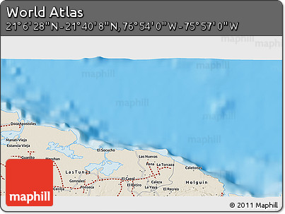 Shaded Relief 3D Map of the Area around 21° 23' 18" N, 76° 25' 30" W