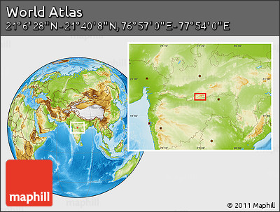 Physical Location Map of the Area around 21° 23' 18" N, 77° 25' 30" E