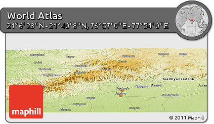 Physical Panoramic Map of the Area around 21° 23' 18" N, 77° 25' 30" E