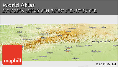 Physical Panoramic Map of the Area around 21° 23' 18" N, 77° 25' 30" E