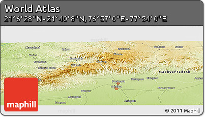Physical Panoramic Map of the Area around 21° 23' 18" N, 77° 25' 30" E
