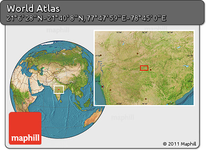 Satellite Location Map of the Area around 21° 23' 18" N, 78° 16' 30" E