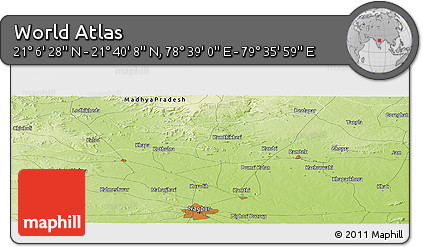 Physical Panoramic Map of the Area around 21° 23' 18" N, 79° 7' 30" E