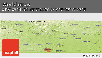 Physical Panoramic Map of the Area around 21° 23' 18" N, 79° 7' 30" E