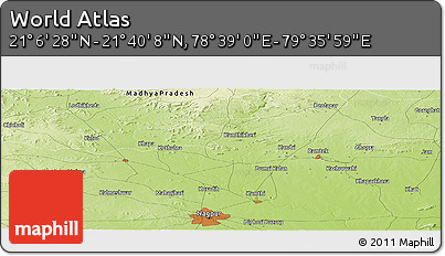Physical Panoramic Map of the Area around 21° 23' 18" N, 79° 7' 30" E