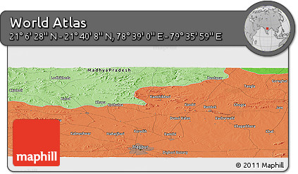 Political Panoramic Map of the Area around 21° 23' 18" N, 79° 7' 30" E