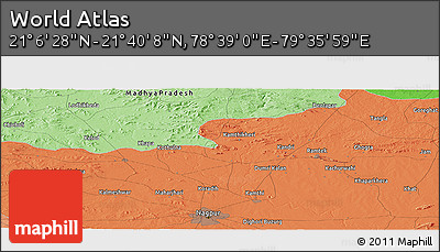 Political Panoramic Map of the Area around 21° 23' 18" N, 79° 7' 30" E