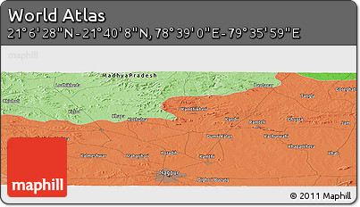 Political Panoramic Map of the Area around 21° 23' 18" N, 79° 7' 30" E