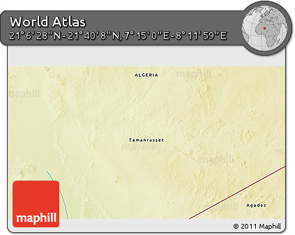 Physical 3D Map of the Area around 21° 23' 18" N, 7° 43' 29" E