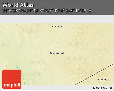 Physical 3D Map of the Area around 21° 23' 18" N, 7° 43' 29" E