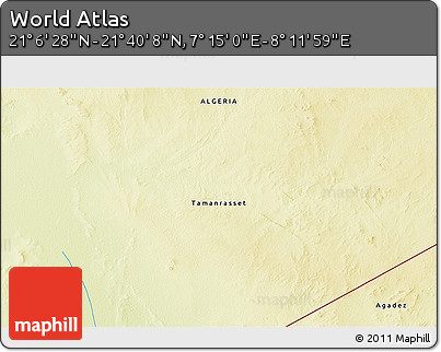 Physical 3D Map of the Area around 21° 23' 18" N, 7° 43' 29" E