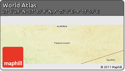 Physical Panoramic Map of the Area around 21° 23' 18" N, 7° 43' 29" E