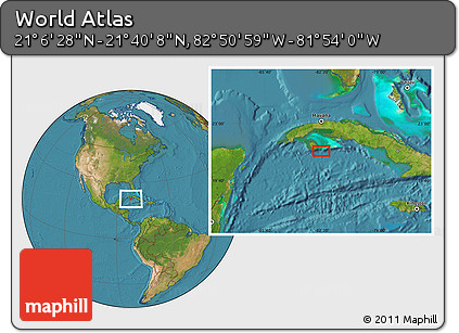 Satellite Location Map of the Area around 21° 23' 18" N, 82° 22' 30" W