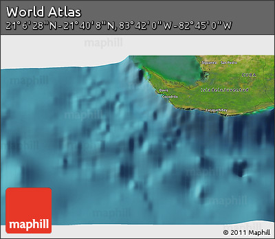 Satellite 3D Map of the Area around 21° 23' 18" N, 83° 13' 29" W