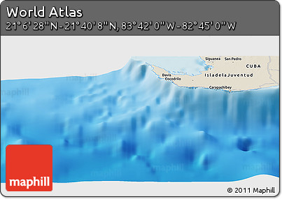 Shaded Relief Panoramic Map of the Area around 21° 23' 18" N, 83° 13' 29" W