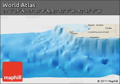 Shaded Relief Panoramic Map of the Area around 21° 23' 18" N, 83° 13' 29" W