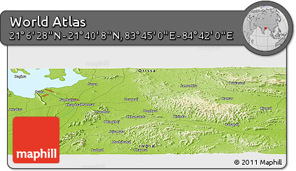 Physical Panoramic Map of the Area around 21° 23' 18" N, 84° 13' 29" E