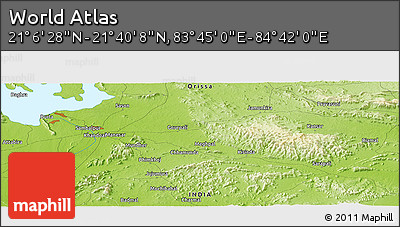 Physical Panoramic Map of the Area around 21° 23' 18" N, 84° 13' 29" E