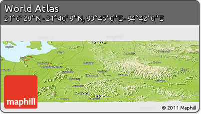 Physical Panoramic Map of the Area around 21° 23' 18" N, 84° 13' 29" E