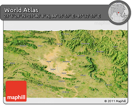 Satellite 3D Map of the Area around 21° 23' 18" N, 85° 4' 29" E