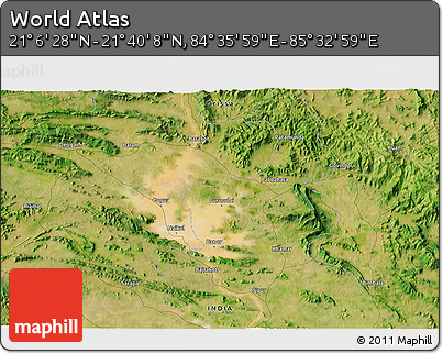 Satellite 3D Map of the Area around 21° 23' 18" N, 85° 4' 29" E