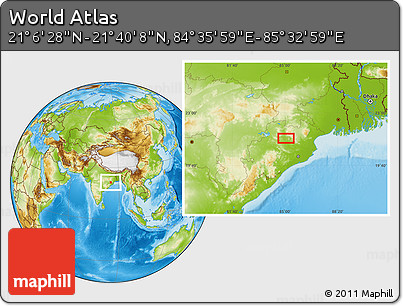 Physical Location Map of the Area around 21° 23' 18" N, 85° 4' 29" E