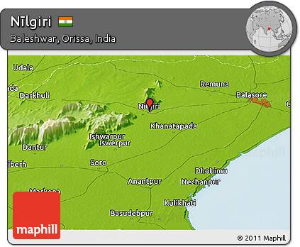 Physical Panoramic Map of Nīlgiri
