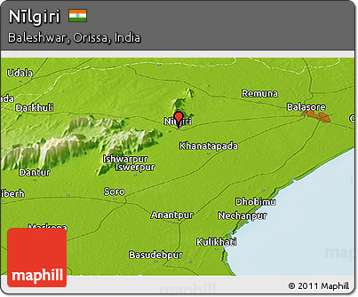 Physical Panoramic Map of Nīlgiri