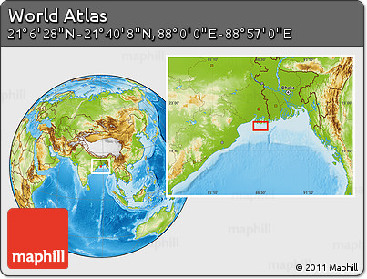Physical Location Map of the Area around 21° 23' 18" N, 88° 28' 29" E