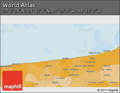 Political 3D Map of the Area around 21° 23' 18" N, 89° 10' 30" W