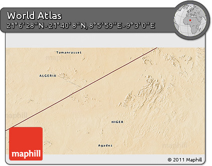 Satellite 3D Map of the Area around 21° 23' 18" N, 8° 34' 29" E
