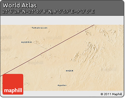 Satellite 3D Map of the Area around 21° 23' 18" N, 8° 34' 29" E