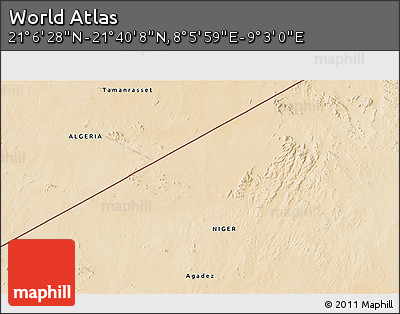 Satellite 3D Map of the Area around 21° 23' 18" N, 8° 34' 29" E