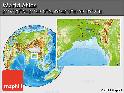 Physical Location Map of the Area around 21° 23' 18" N, 90° 10' 30" E