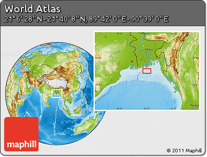 Physical Location Map of the Area around 21° 23' 18" N, 90° 10' 30" E