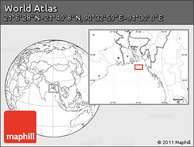 Blank Location Map of the Area around 21° 23' 18" N, 91° 1' 30" E
