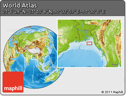 Physical Location Map of the Area around 21° 23' 18" N, 91° 1' 30" E