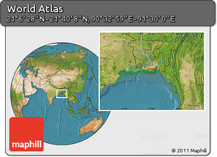 Satellite Location Map of the Area around 21° 23' 18" N, 91° 1' 30" E