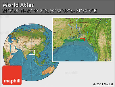 Satellite Location Map of the Area around 21° 23' 18" N, 91° 1' 30" E