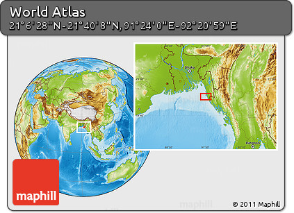 Physical Location Map of the Area around 21° 23' 18" N, 91° 52' 30" E